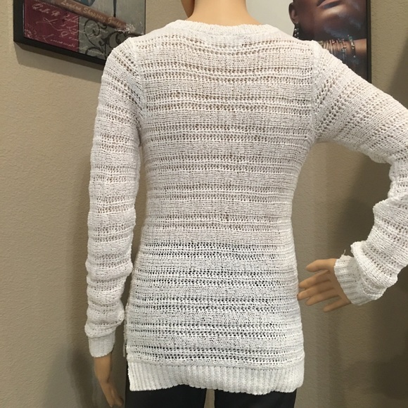 MICHAEL KORS Knit Pullover Sweater White Silver Side Zippers Women's X-Small - Picture 7 of 11